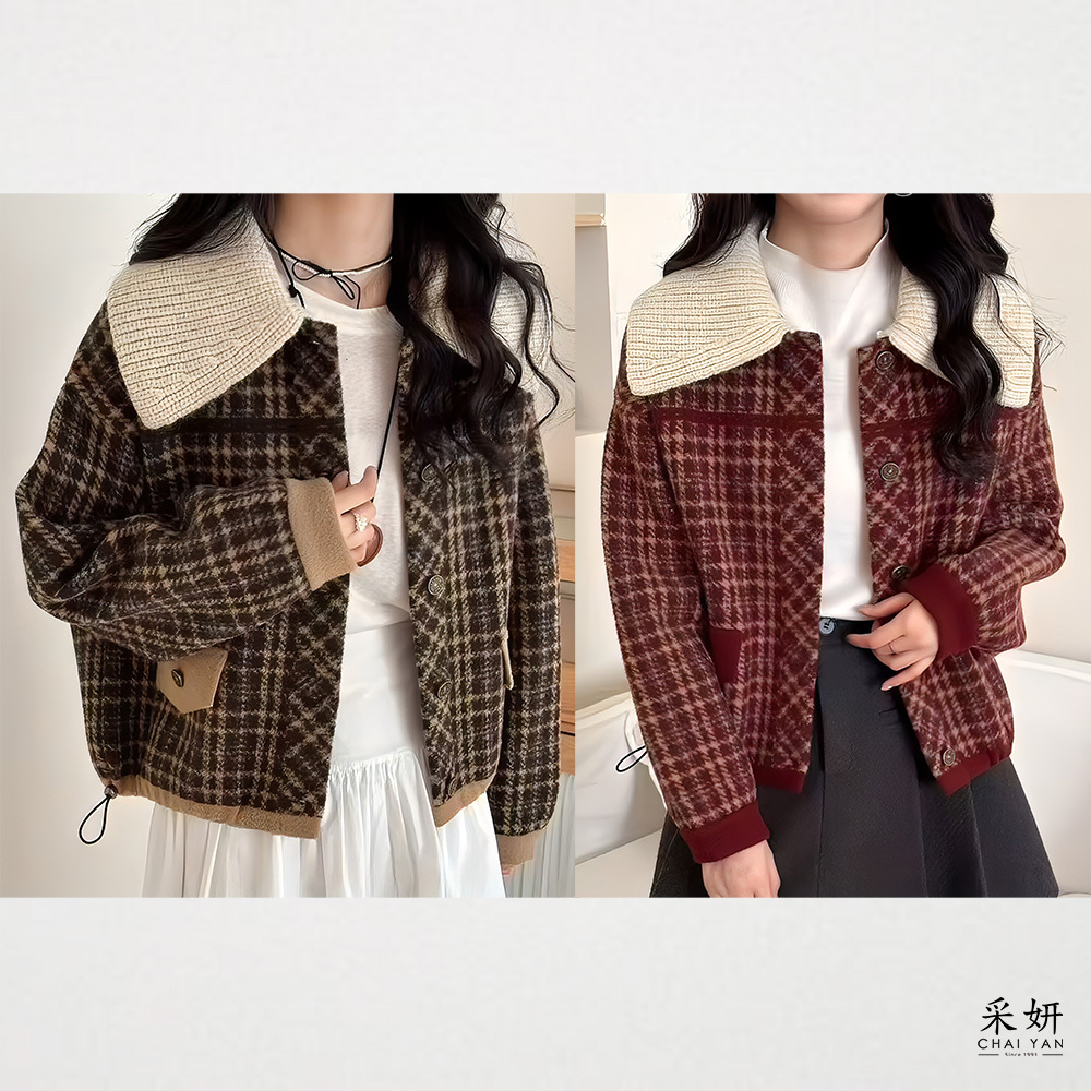 可拆領假口袋毛呢翻領外套