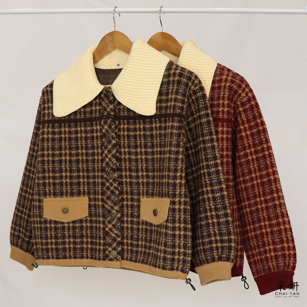 可拆領假口袋毛呢翻領外套