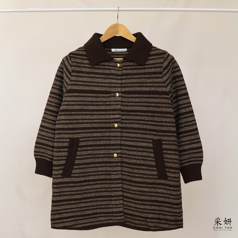 圓釦長版針織外套