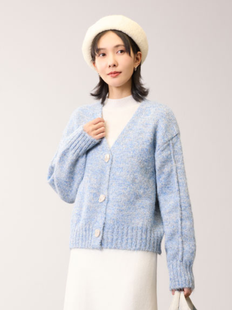 雅緻石紋釦混彩針織外套（5%羊毛）