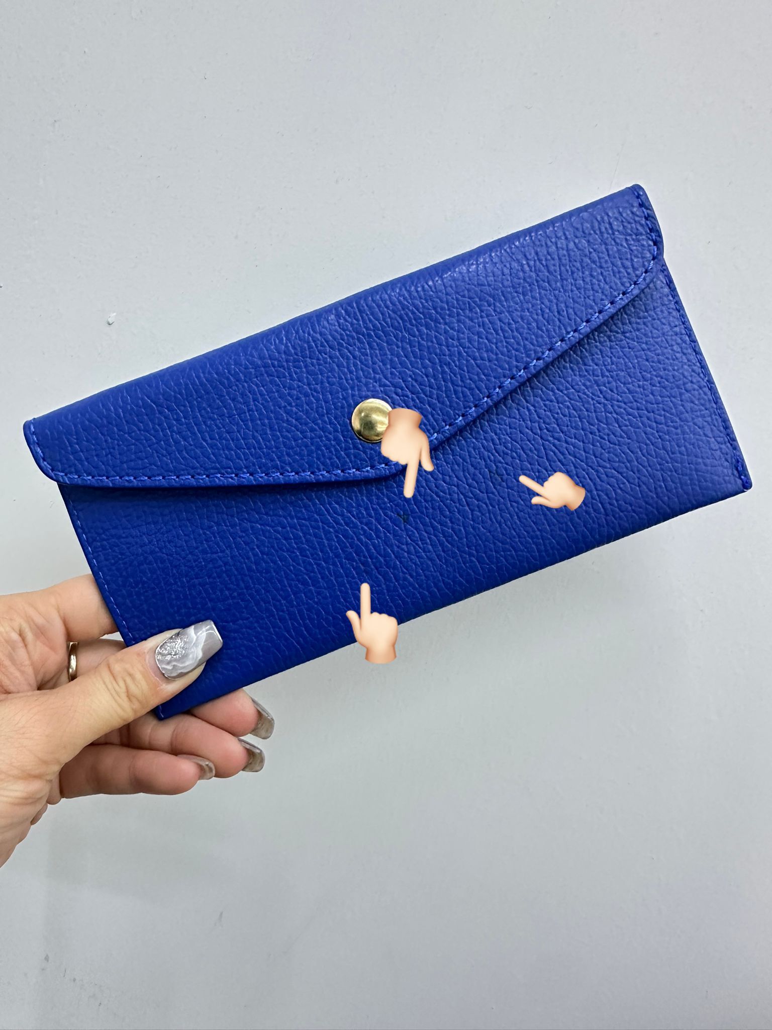 【現貨瑕疵貨品】意大利皮具鈕扣長銀包 (藍色)  (HC0214)