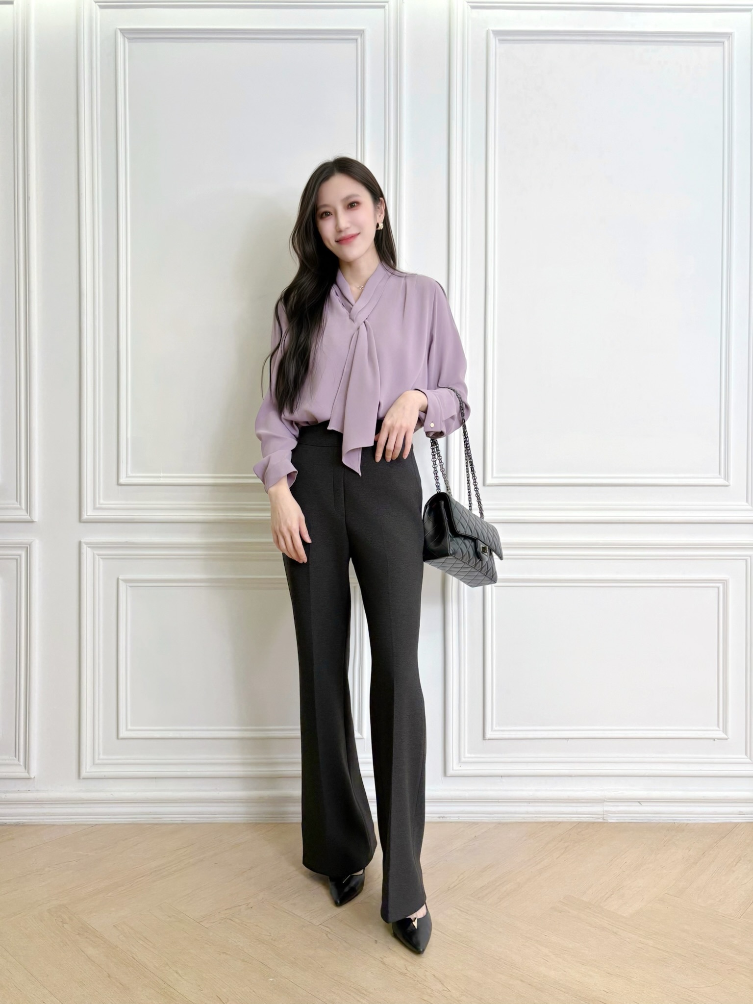 氣質雙褶領巾襯衫