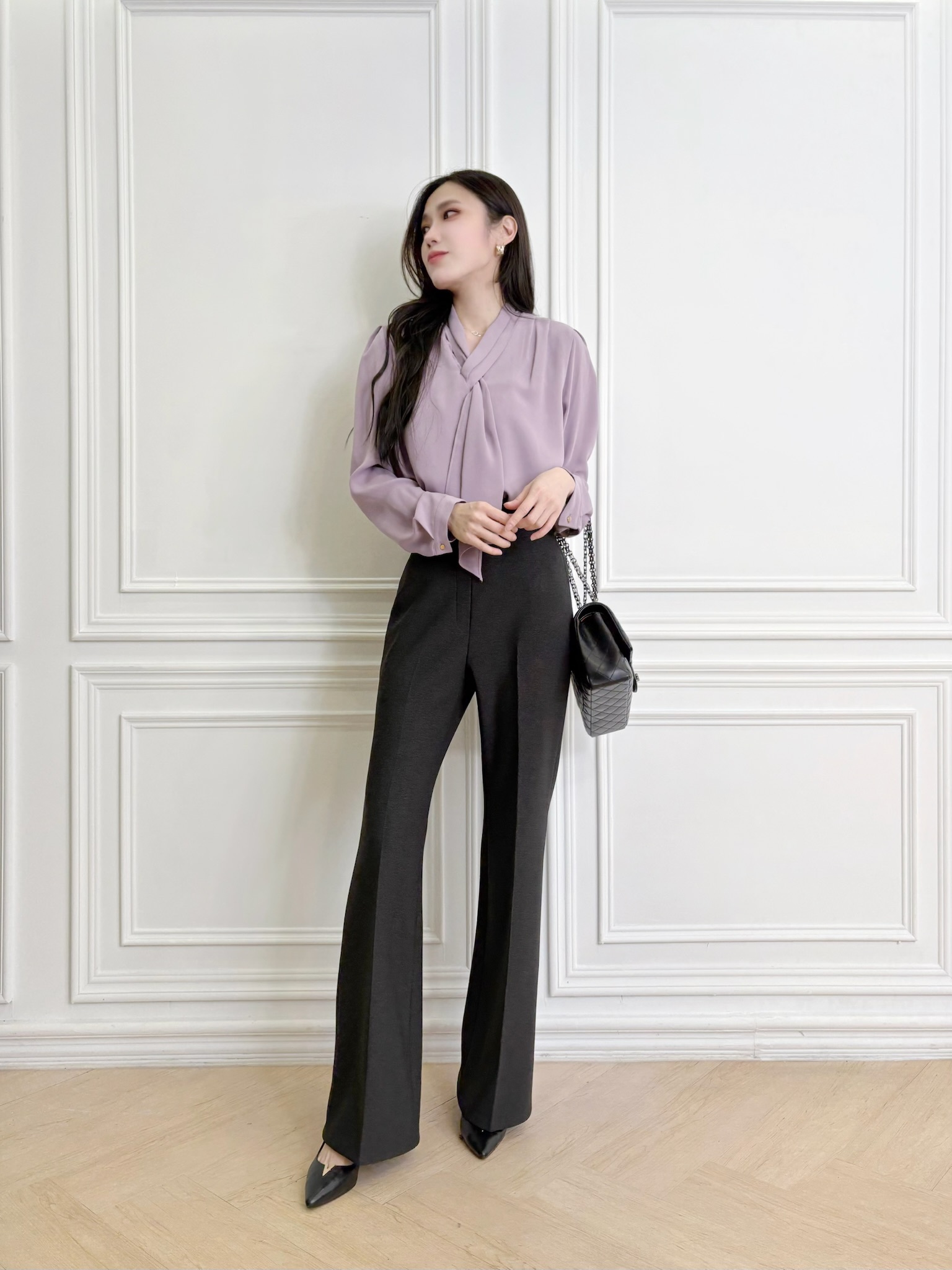 氣質雙褶領巾襯衫