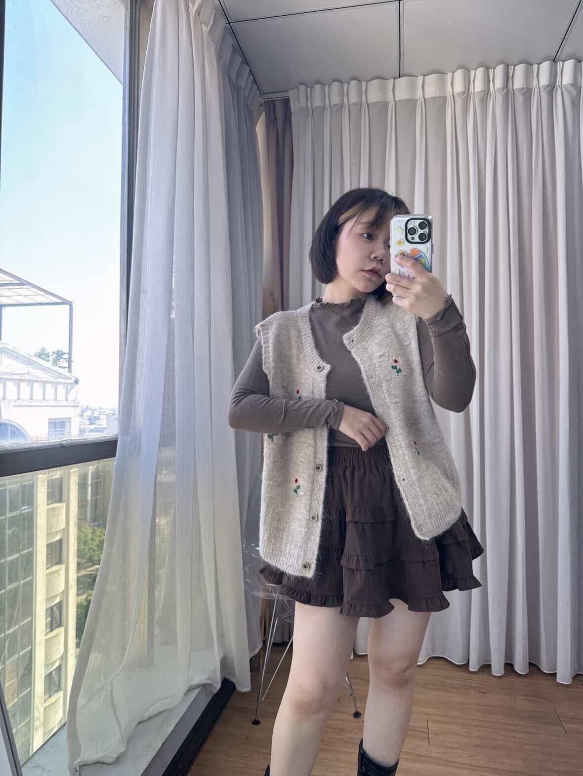 Embroidered floral button-down knitted vest