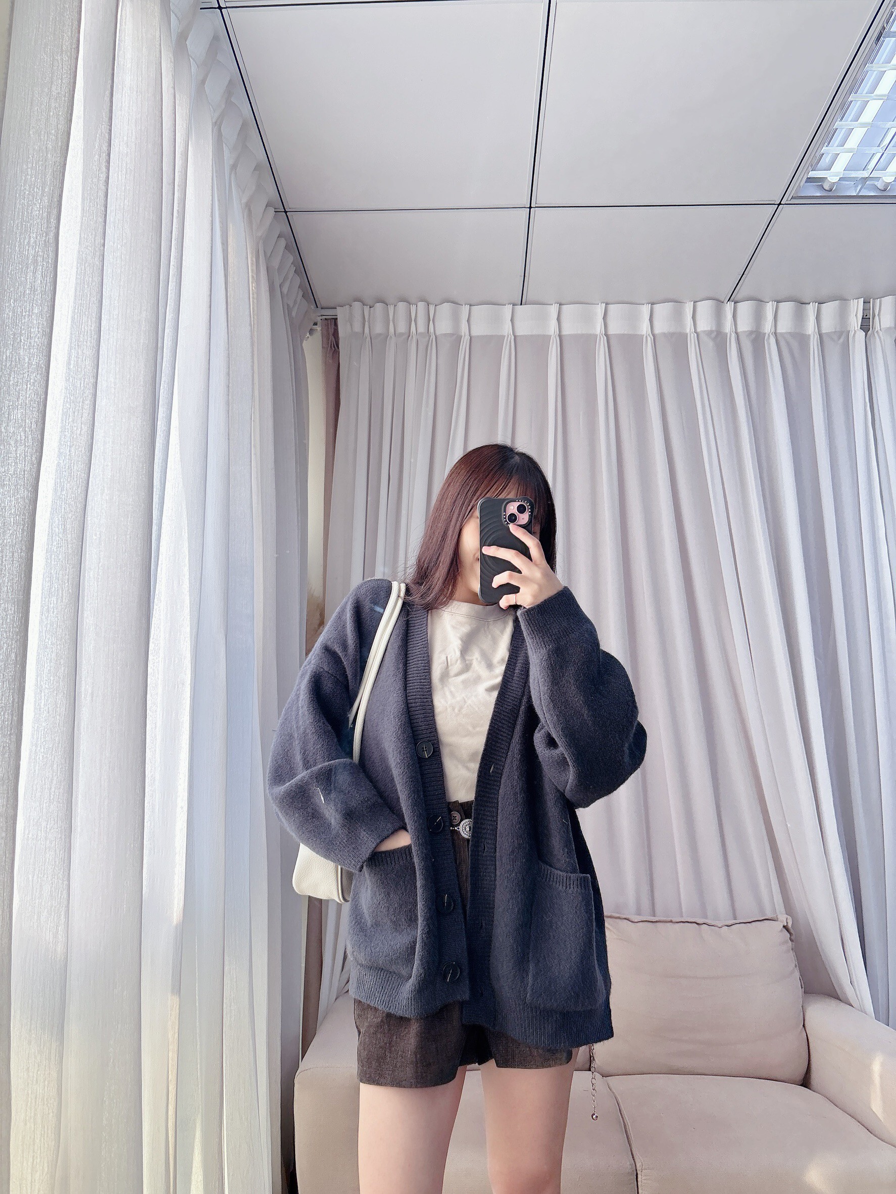 雙口袋v領針織外套