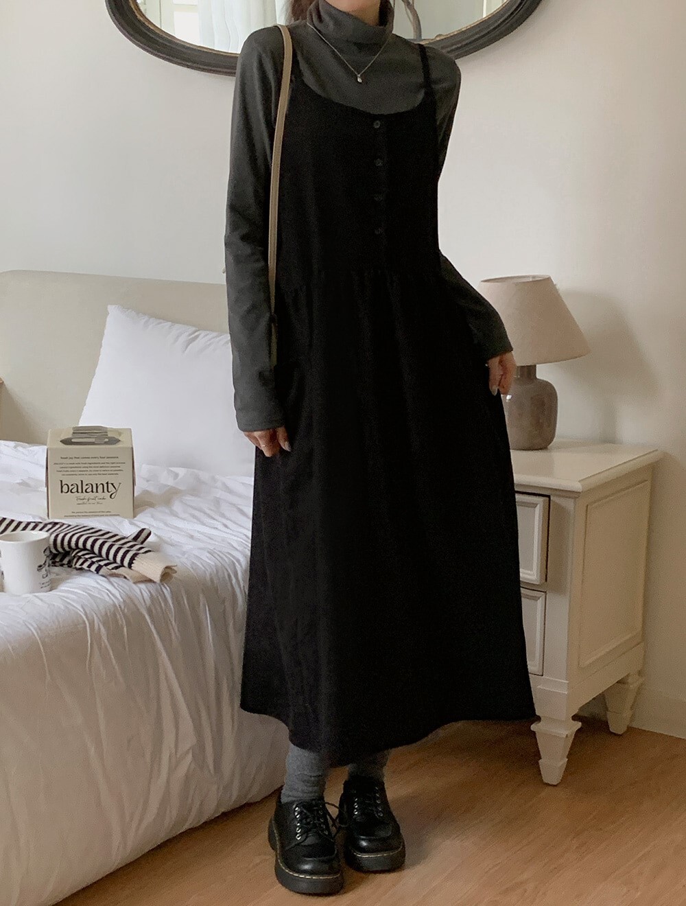 韓國grace muse授權 冬紛可愛燈芯絨雙口袋排釦洋裝