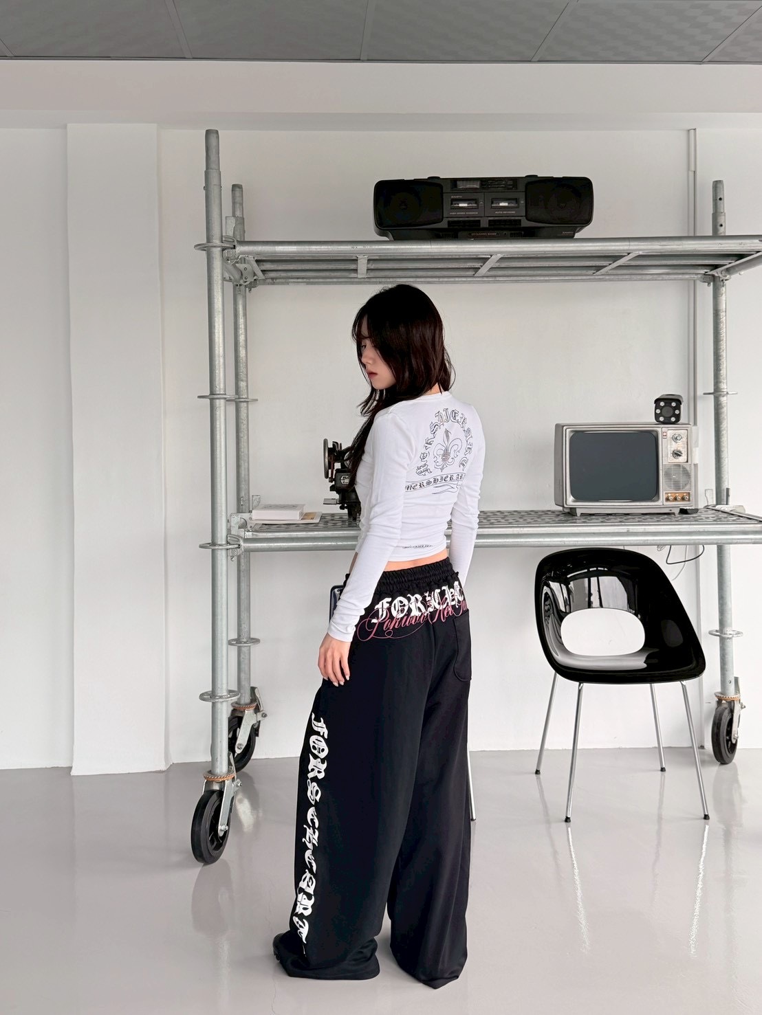 美式哥特字母落地棉褲（有束口） 2colors