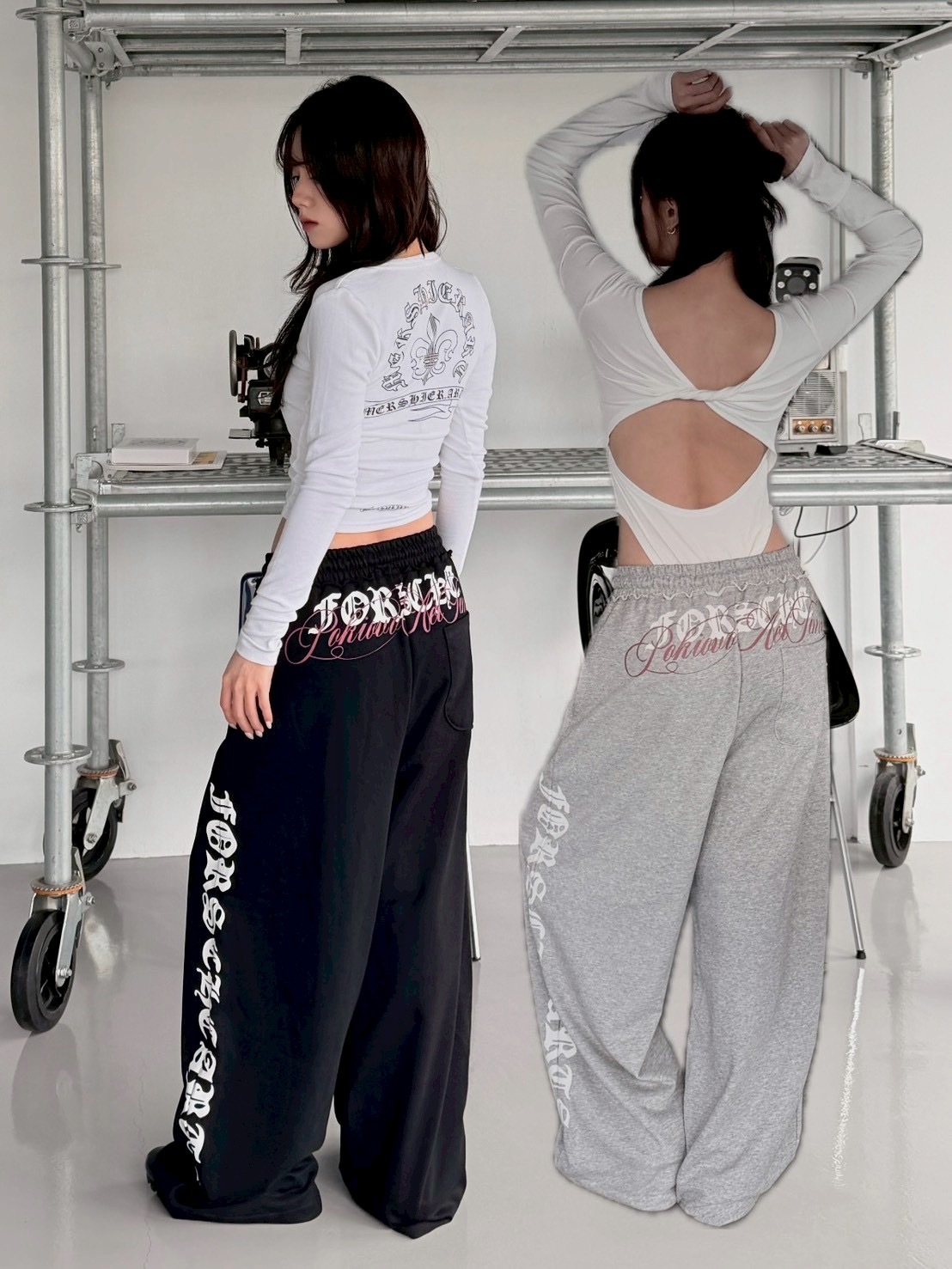 美式哥特字母落地棉褲（有束口） 2colors