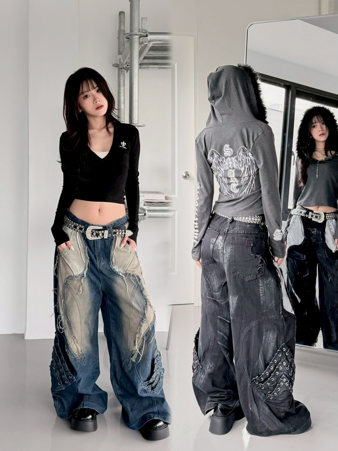 耍帥秘笈 重工結構牛仔褲2colors