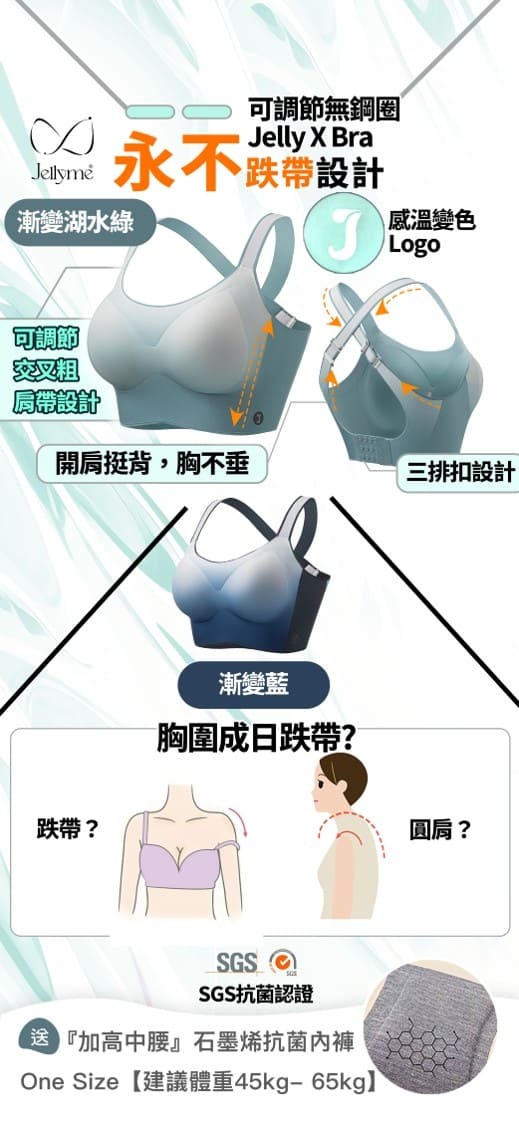 Jelly Bra Jelly X Bra 無痛升CUP永不跌帶款+內褲套裝(關鍵字:E)