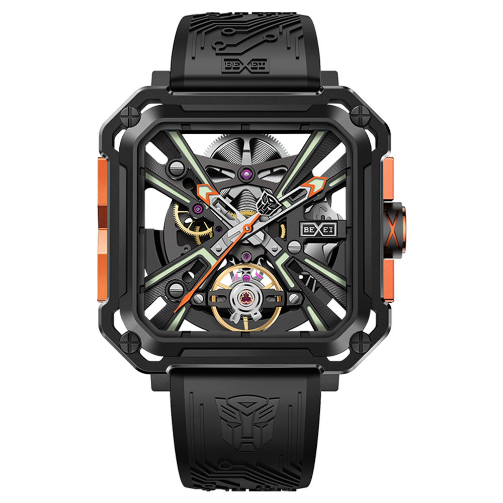 【BEXEI 貝克斯】9102 變形金剛正版授權聯名款 科技感 矽膠錶帶 全自動鏤空機械錶 手錶