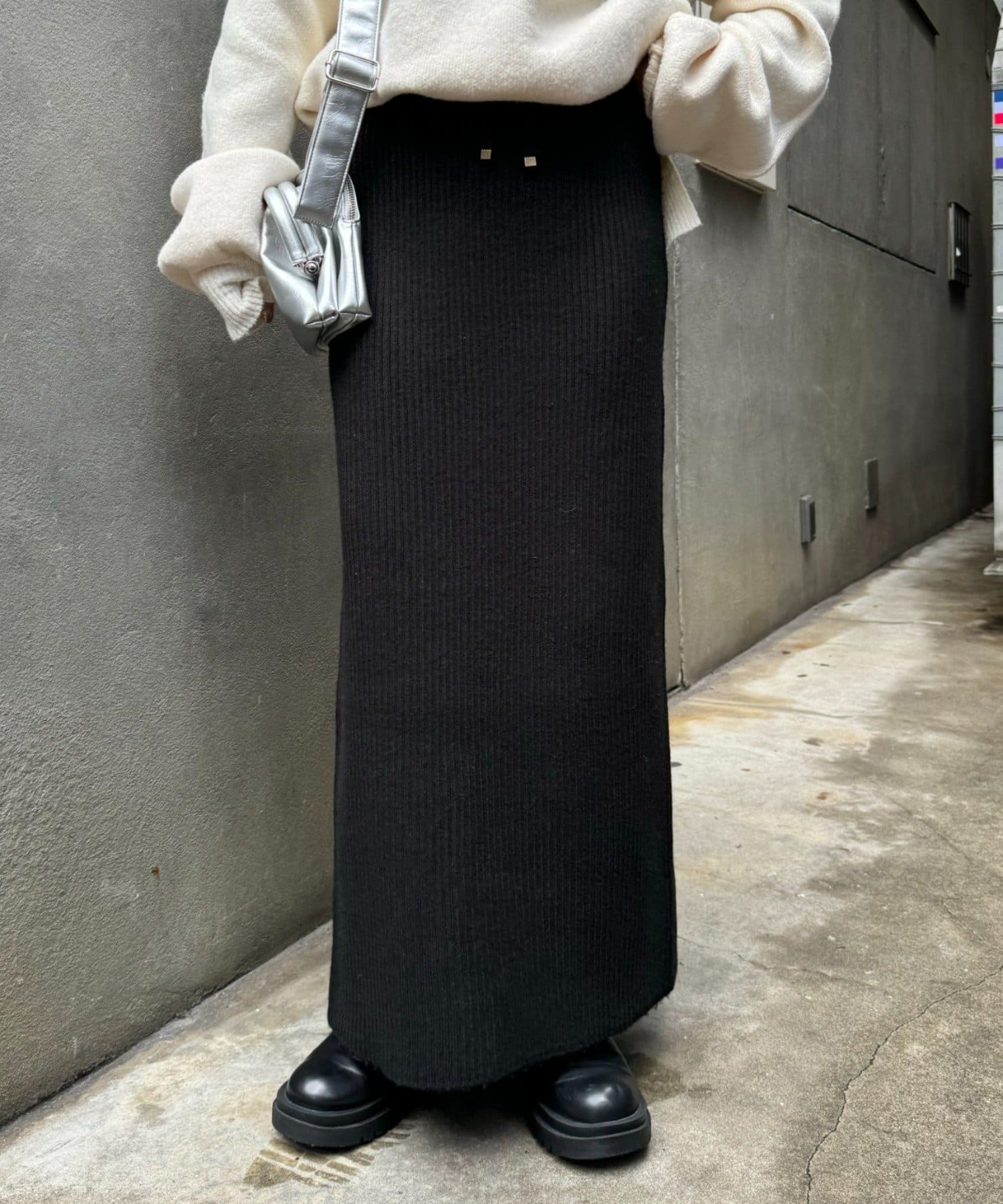 CIAOPANIC TYPY(チャオパニックティピー)  【-3キロ見え/WEB限定】リブニットスカート黑M（TYZ1042401A0001）