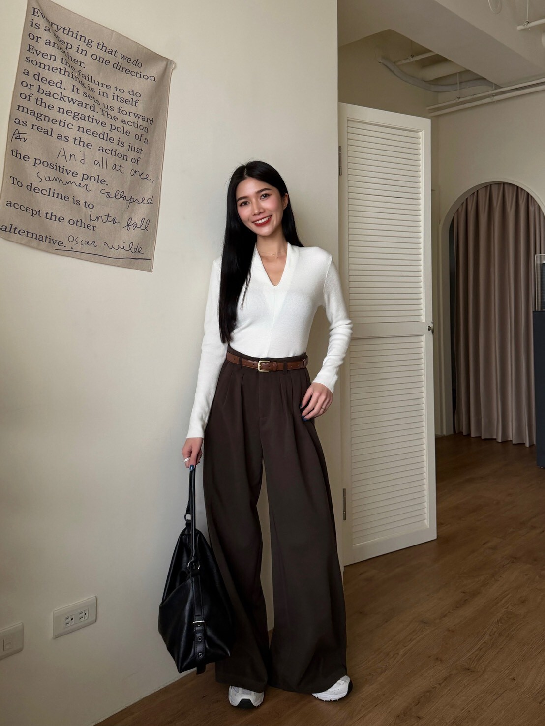 小磨毛西裝寬褲