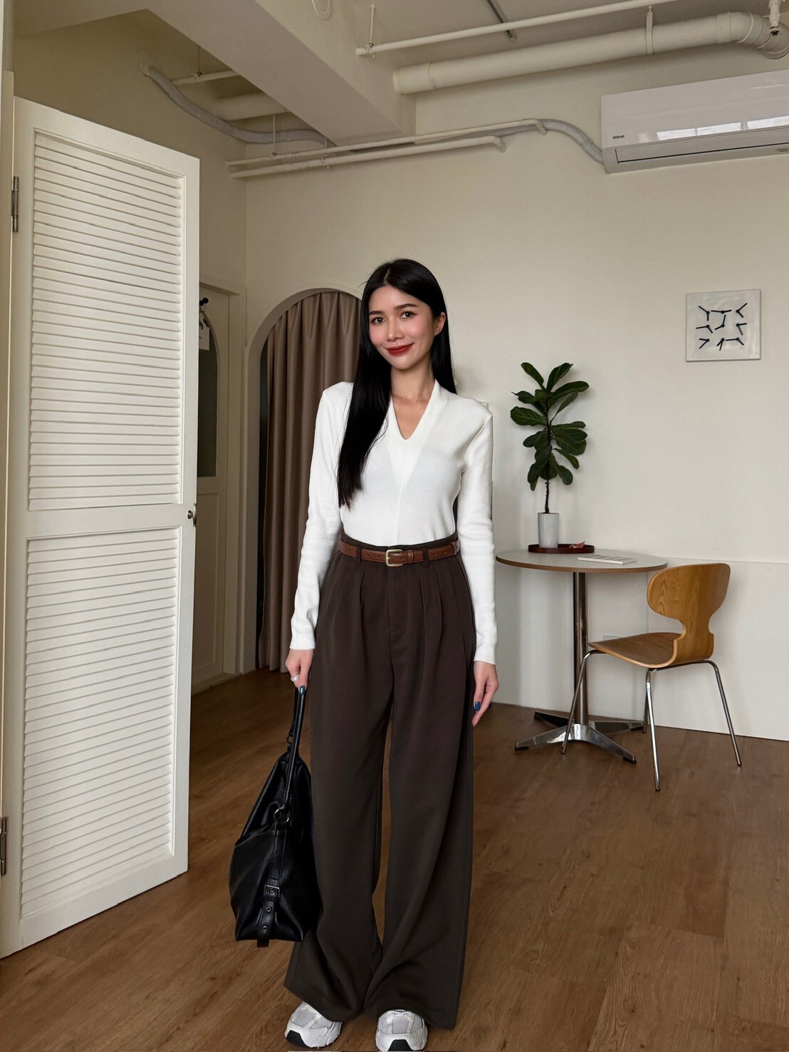 小磨毛西裝寬褲