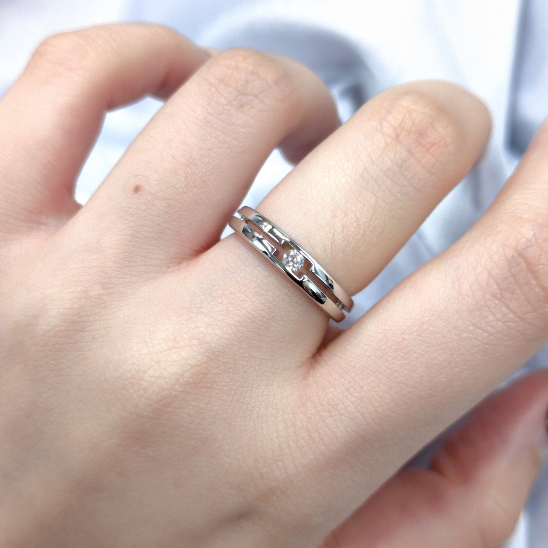 全新18K白金【單粒7份鑽石】戒指