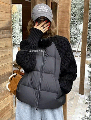 ᴴᴼᵀ ▸▸店長推薦◃◃ 秋冬新款/厚磅麻花編織拼接羽絨外套 MANIFEST正韓🇰🇷