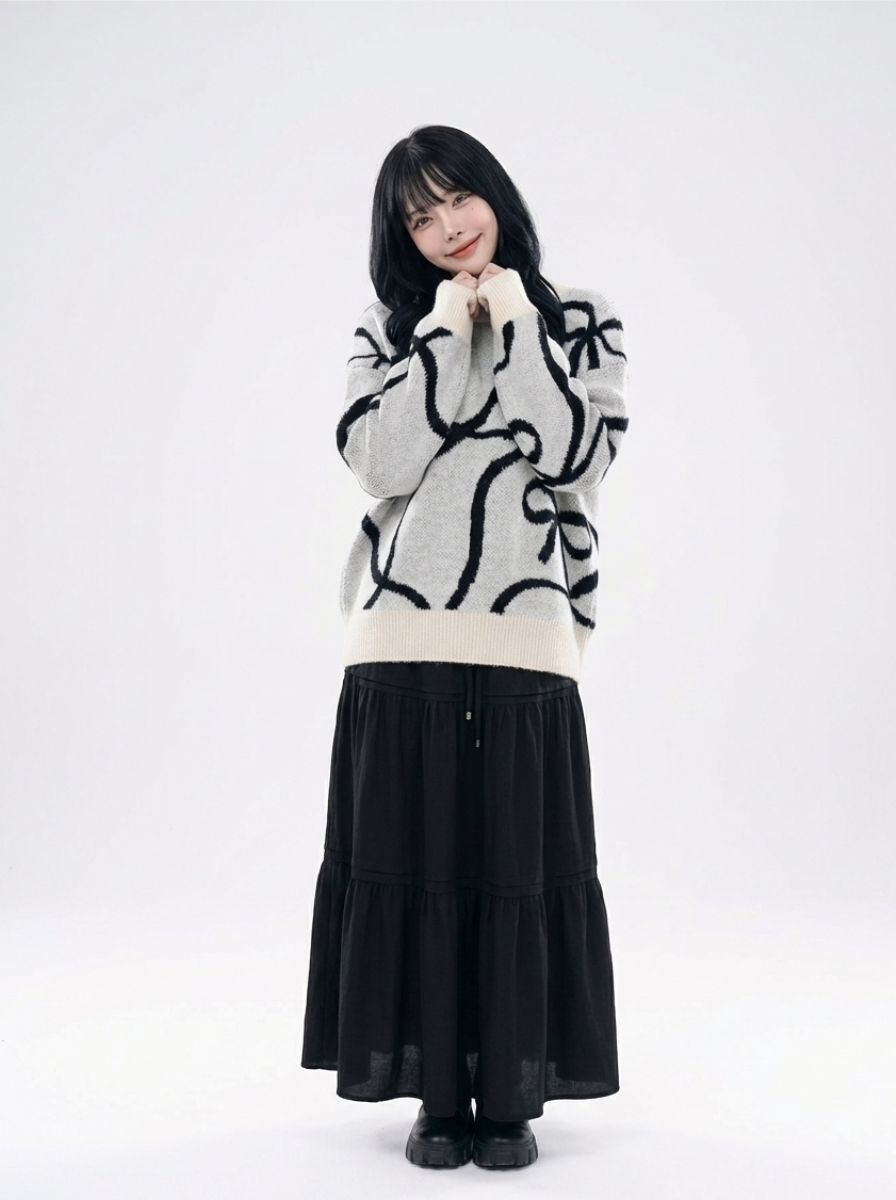 ODO 冷衫 絲帶圖案毛毛 TOP