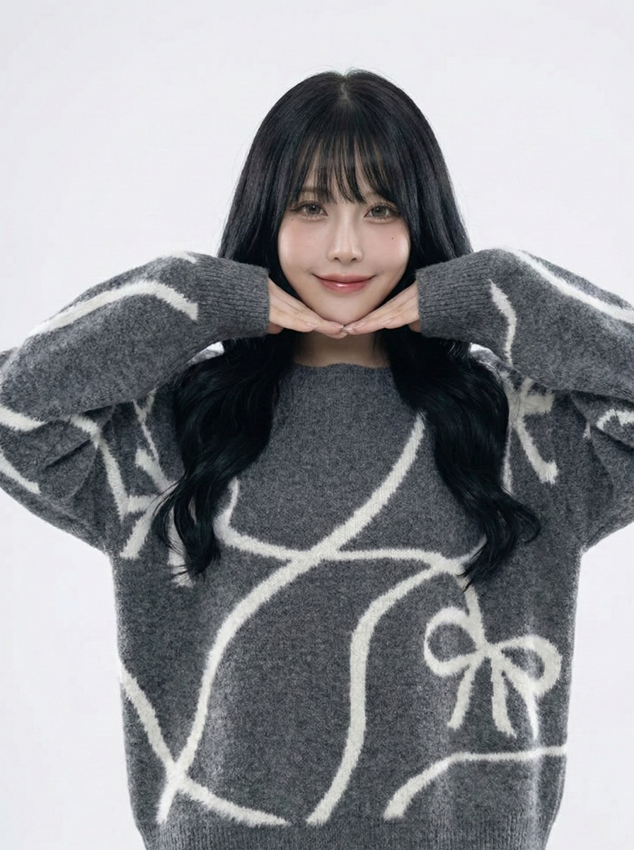 ODO 冷衫 絲帶圖案毛毛 TOP