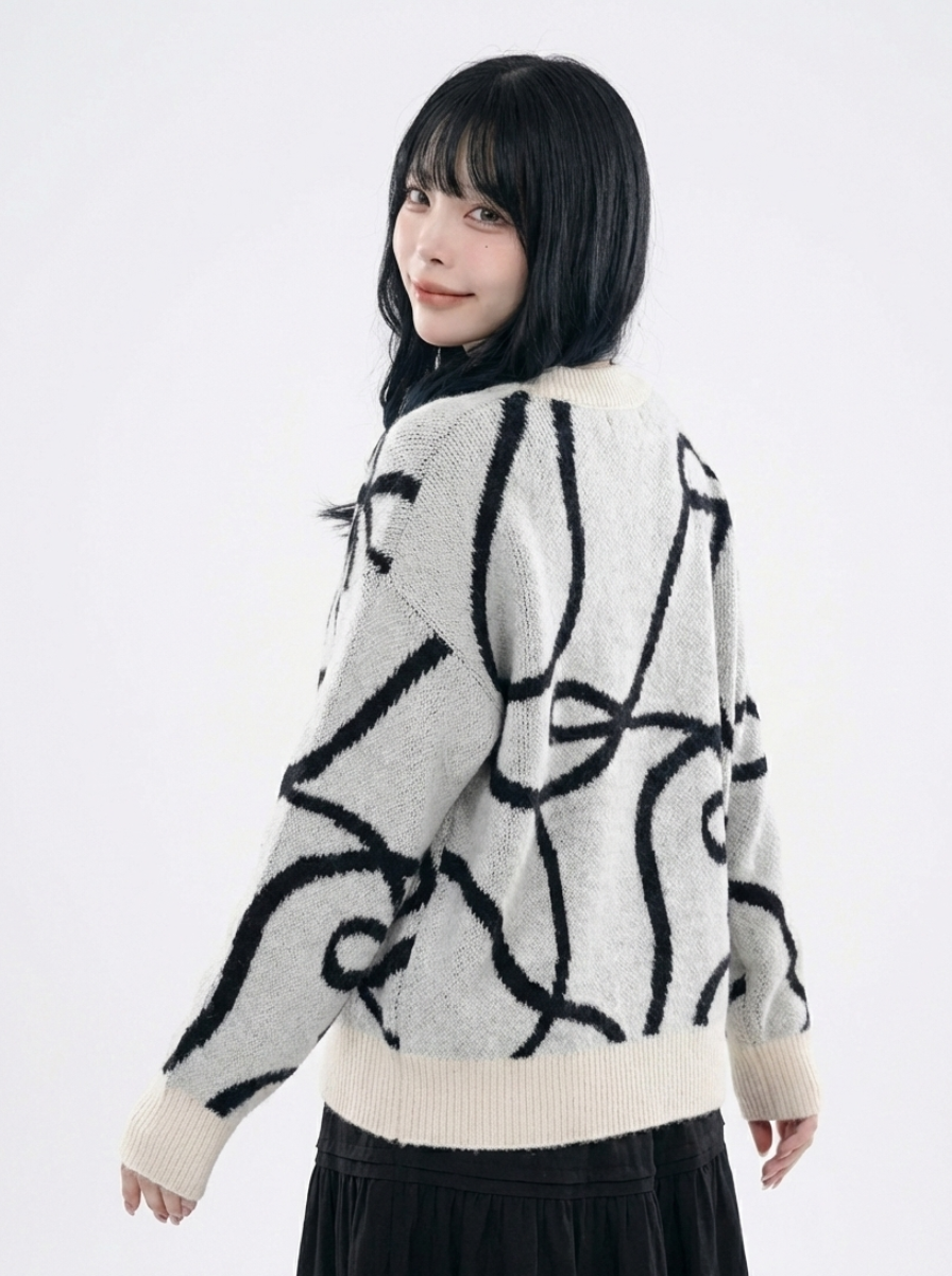 ODO 冷衫 絲帶圖案毛毛 TOP