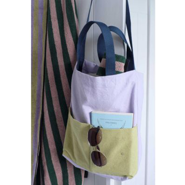 (預購3/31)法國La cerise sur le gâteau 有機棉城市托特包-奶油黃x粉霧丁香紫