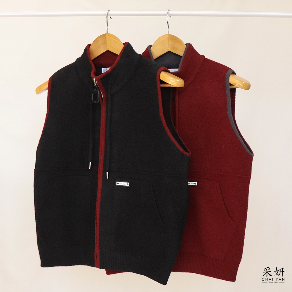 跳色收邊拉繩立領針織背心