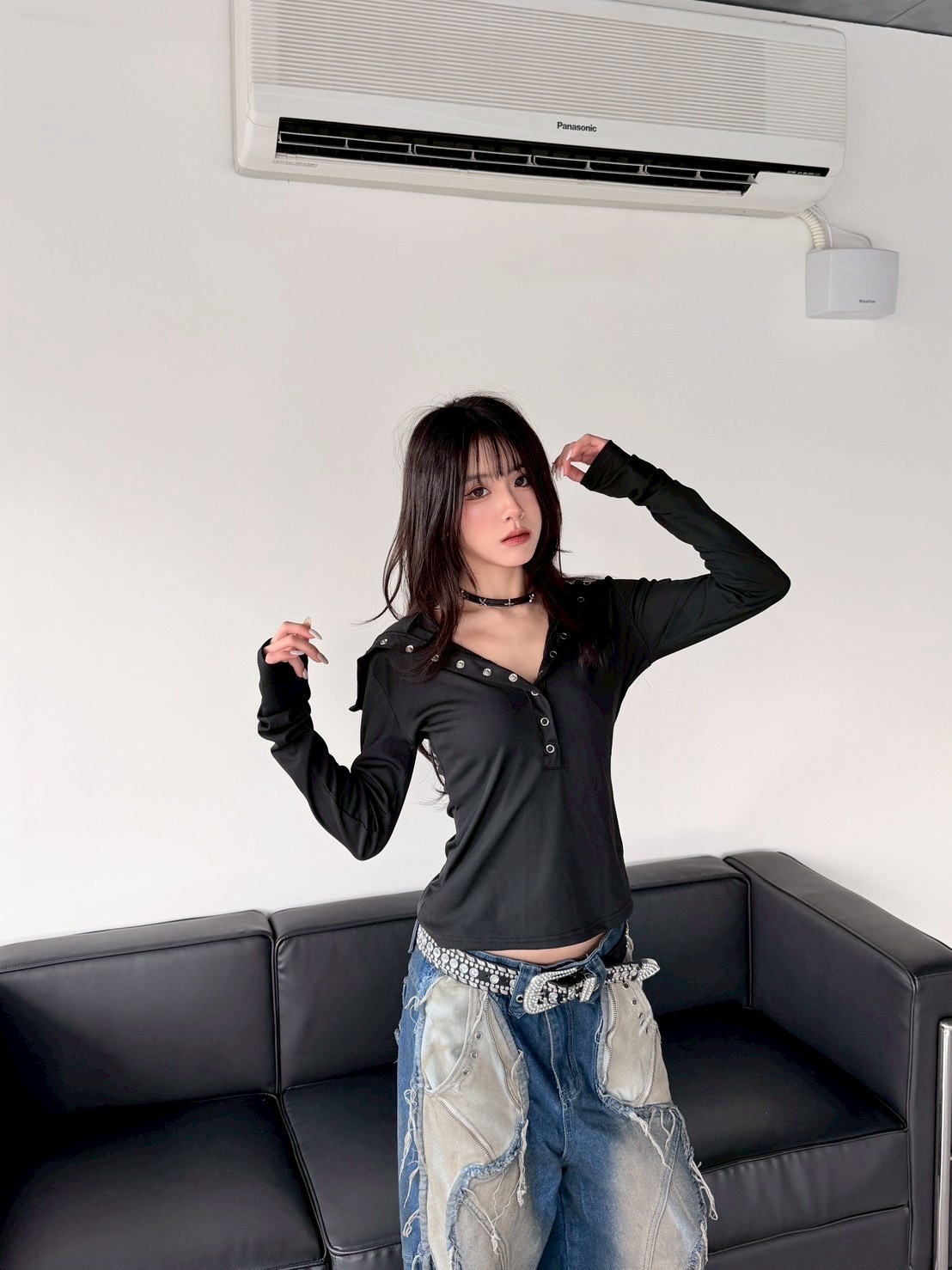 Many ways 任意扣翻領薄長袖