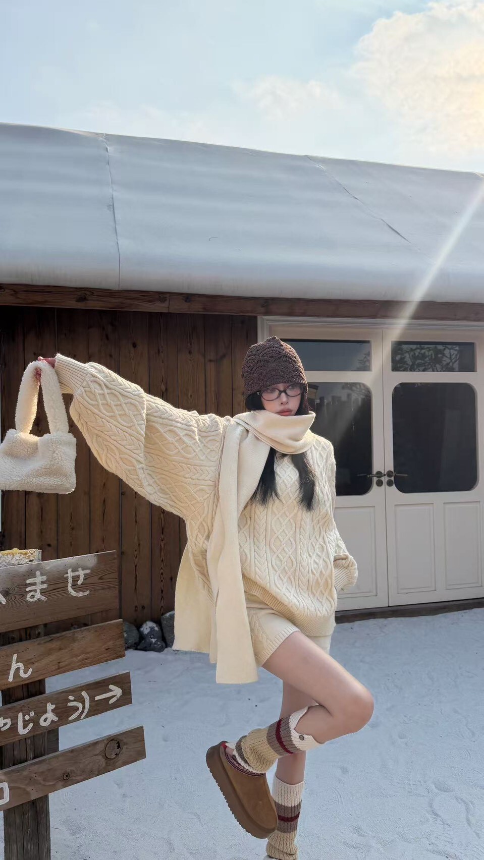 【現貨】麻花針織3件套(灰/奶白）