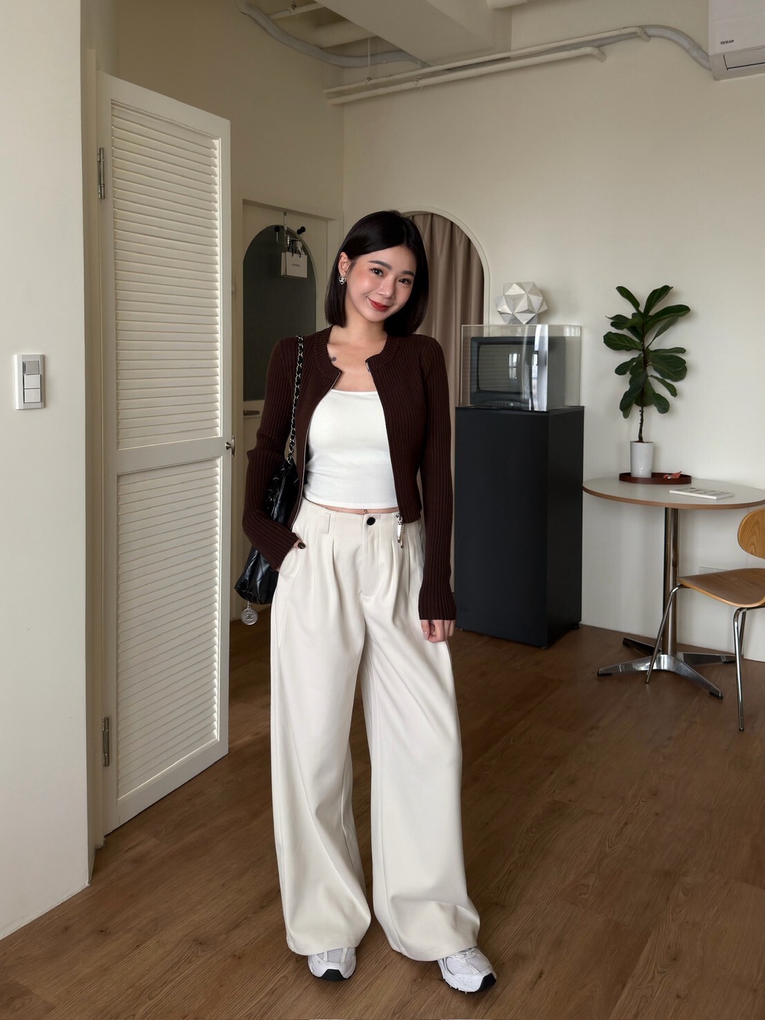 小磨毛西裝寬褲