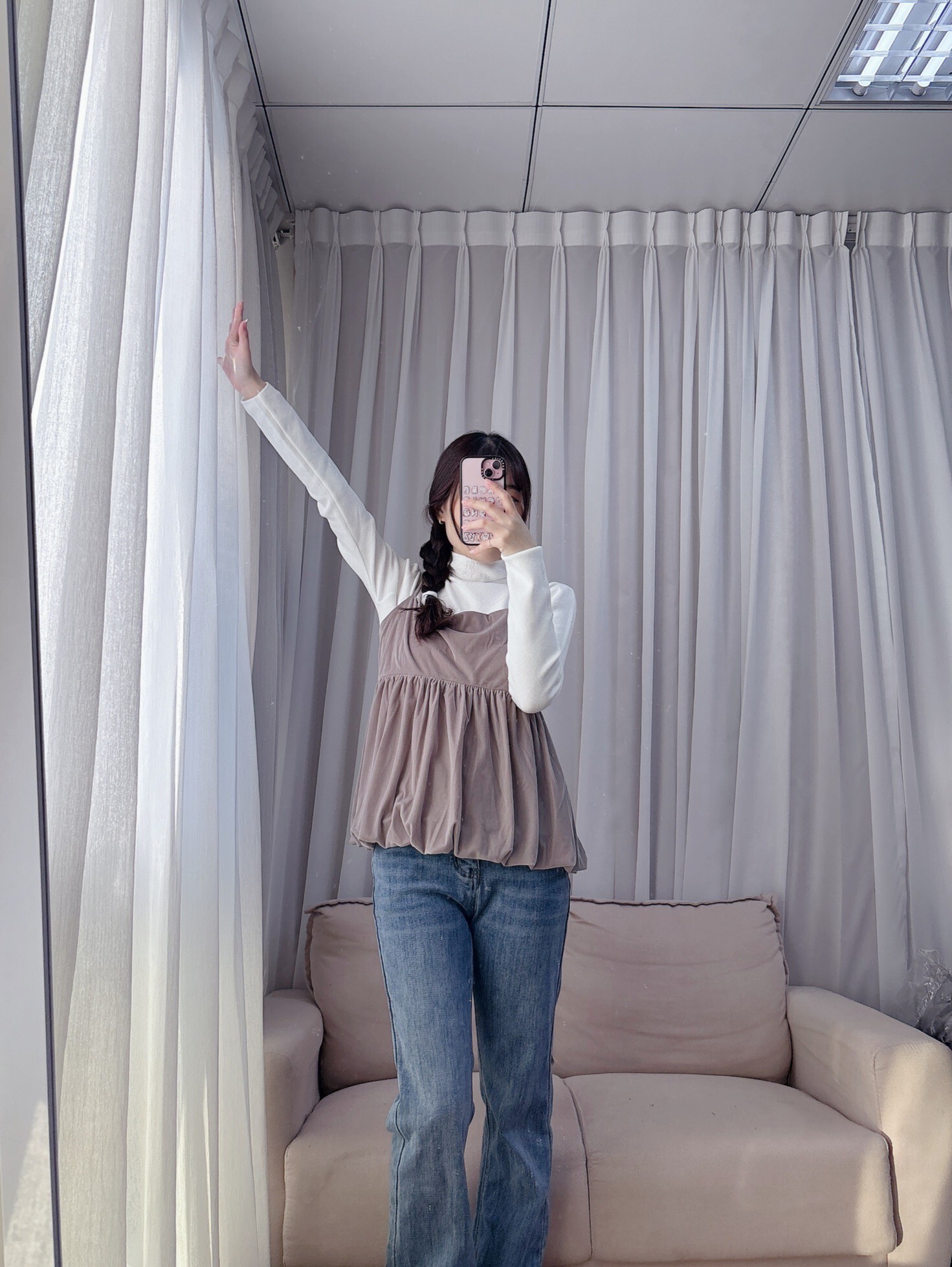 蜜桃絨後綁帶氣球背心