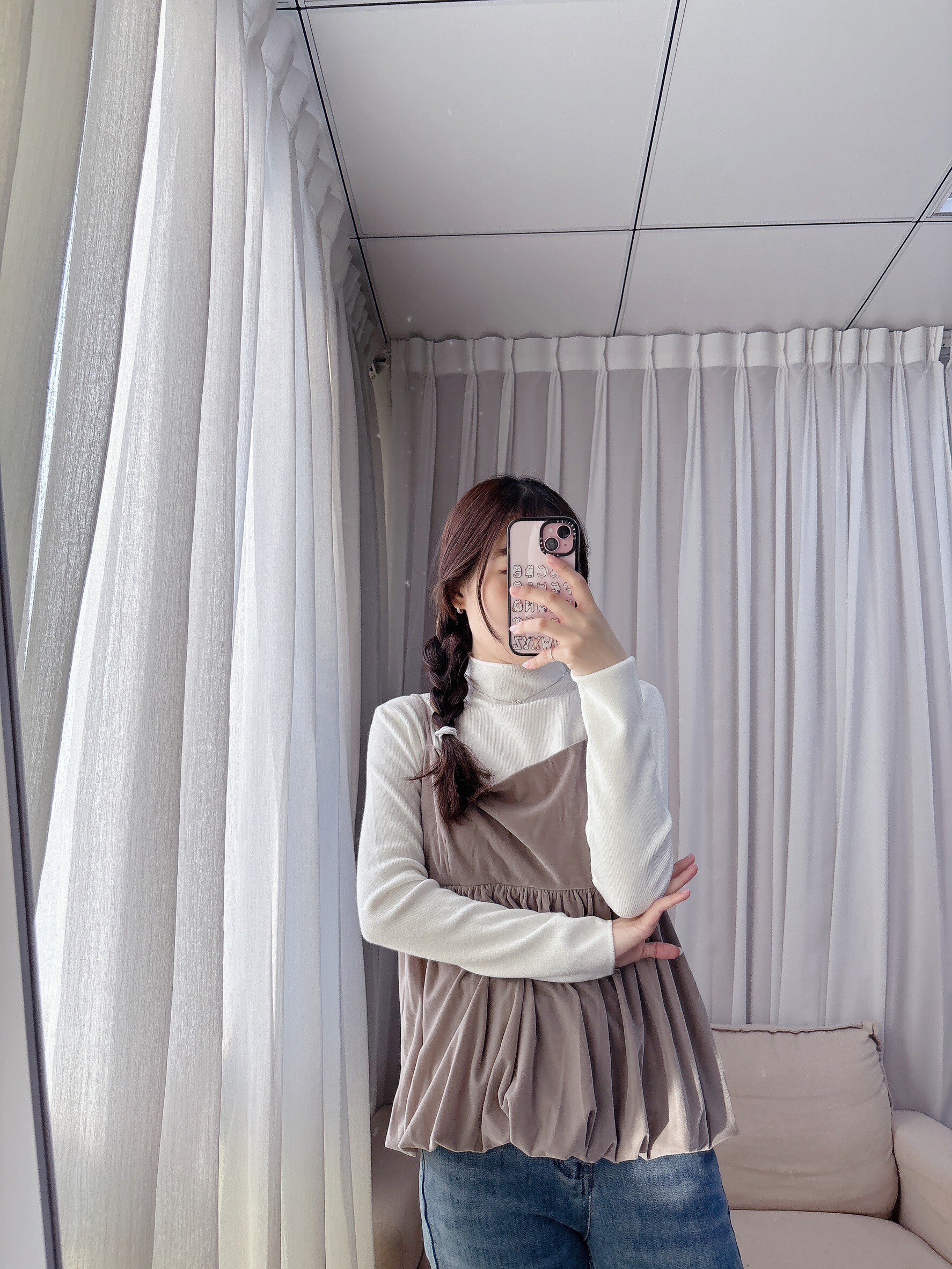 蜜桃絨後綁帶氣球背心