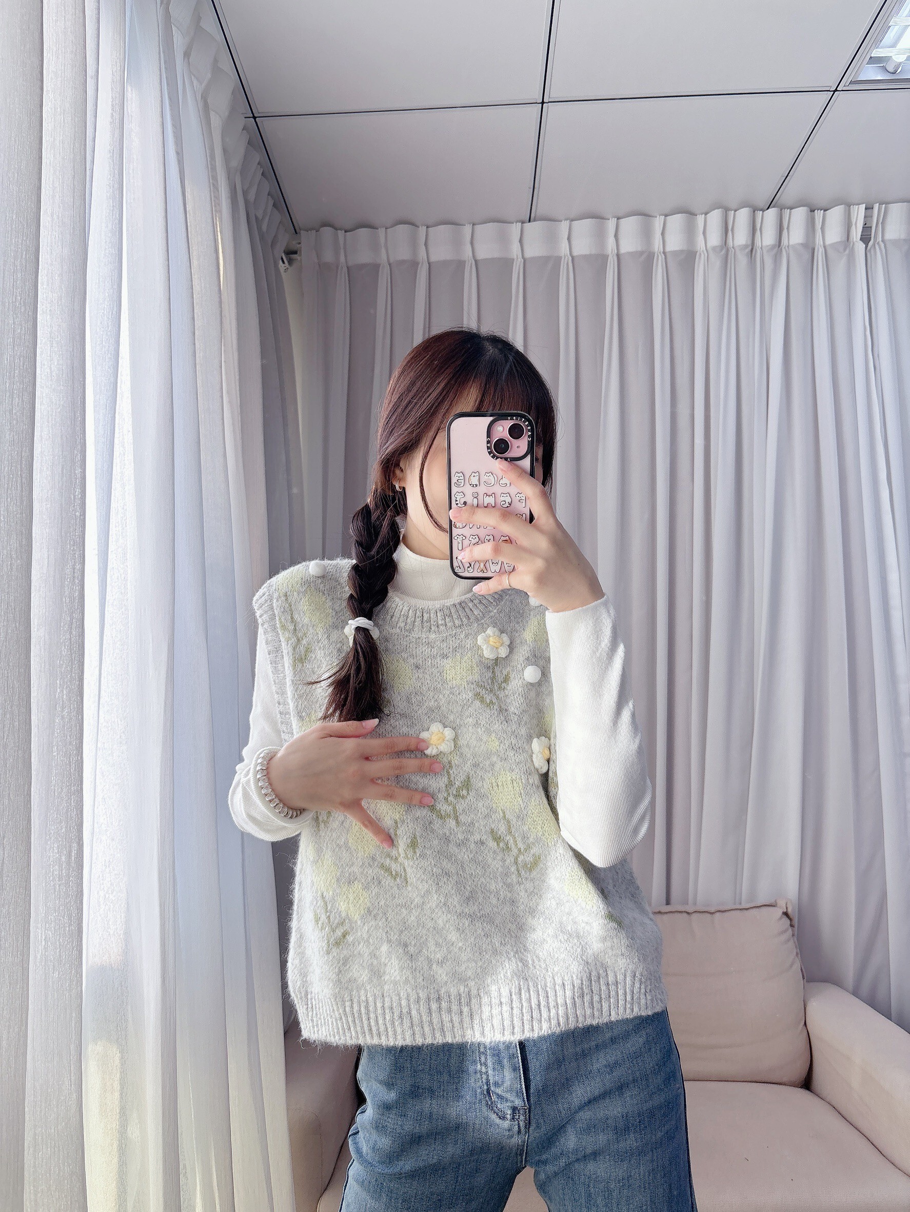 立體繡花針織背心