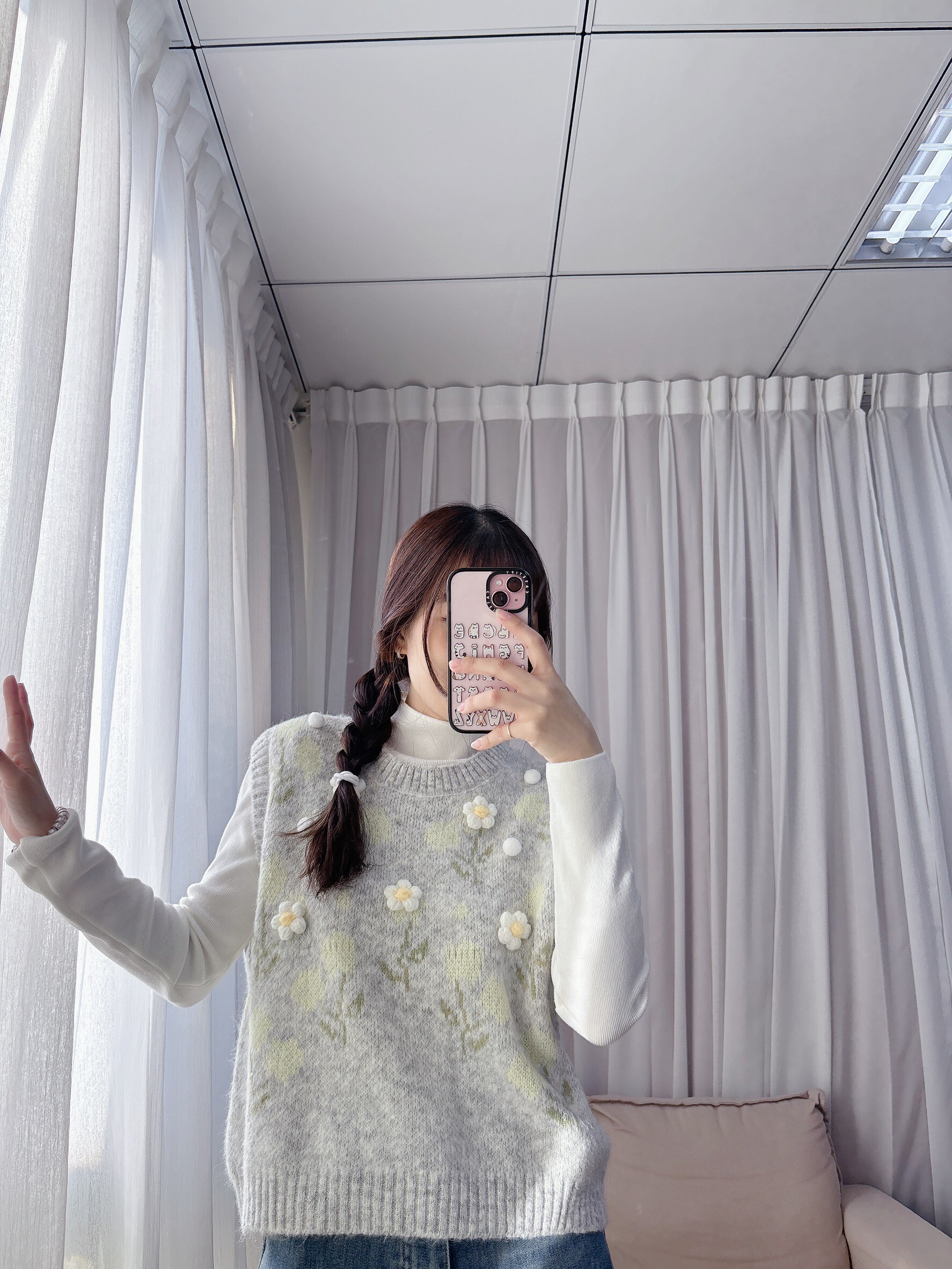 立體繡花針織背心