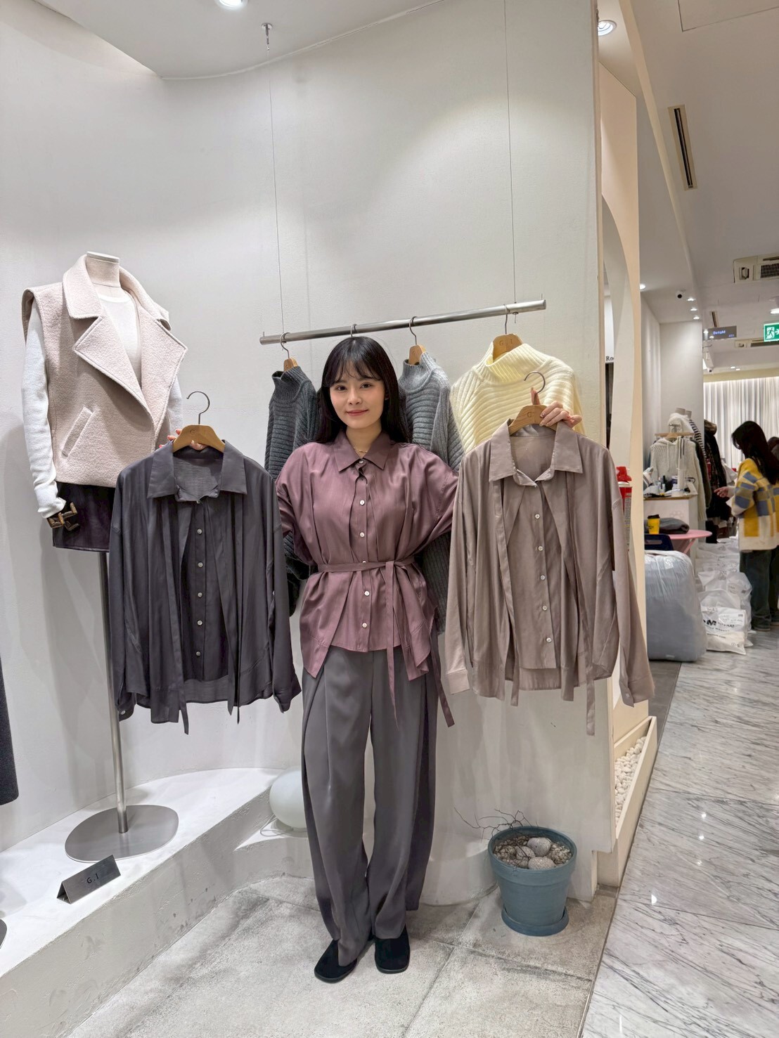 GI5415 光澤肌理感恤衫連綁帶