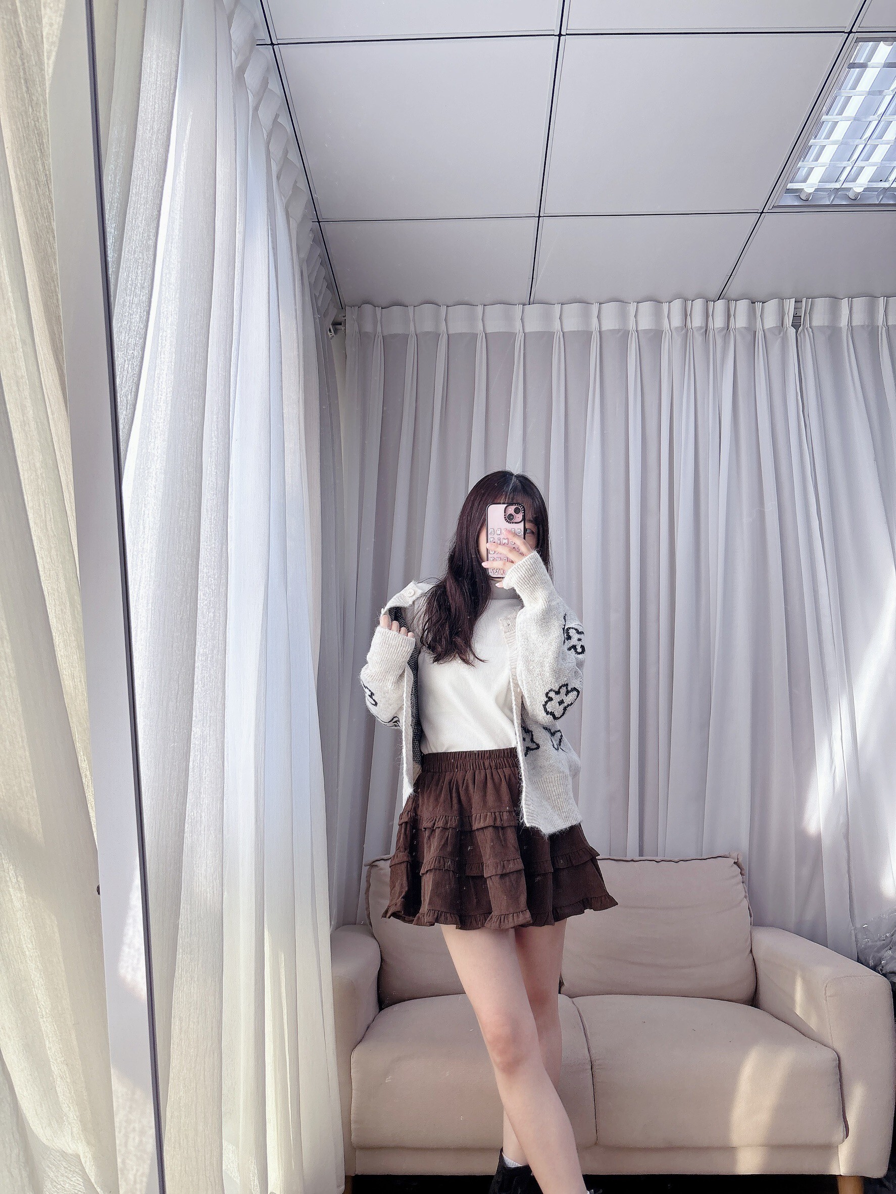 燈芯絨蛋糕百褶裙（有安全褲）