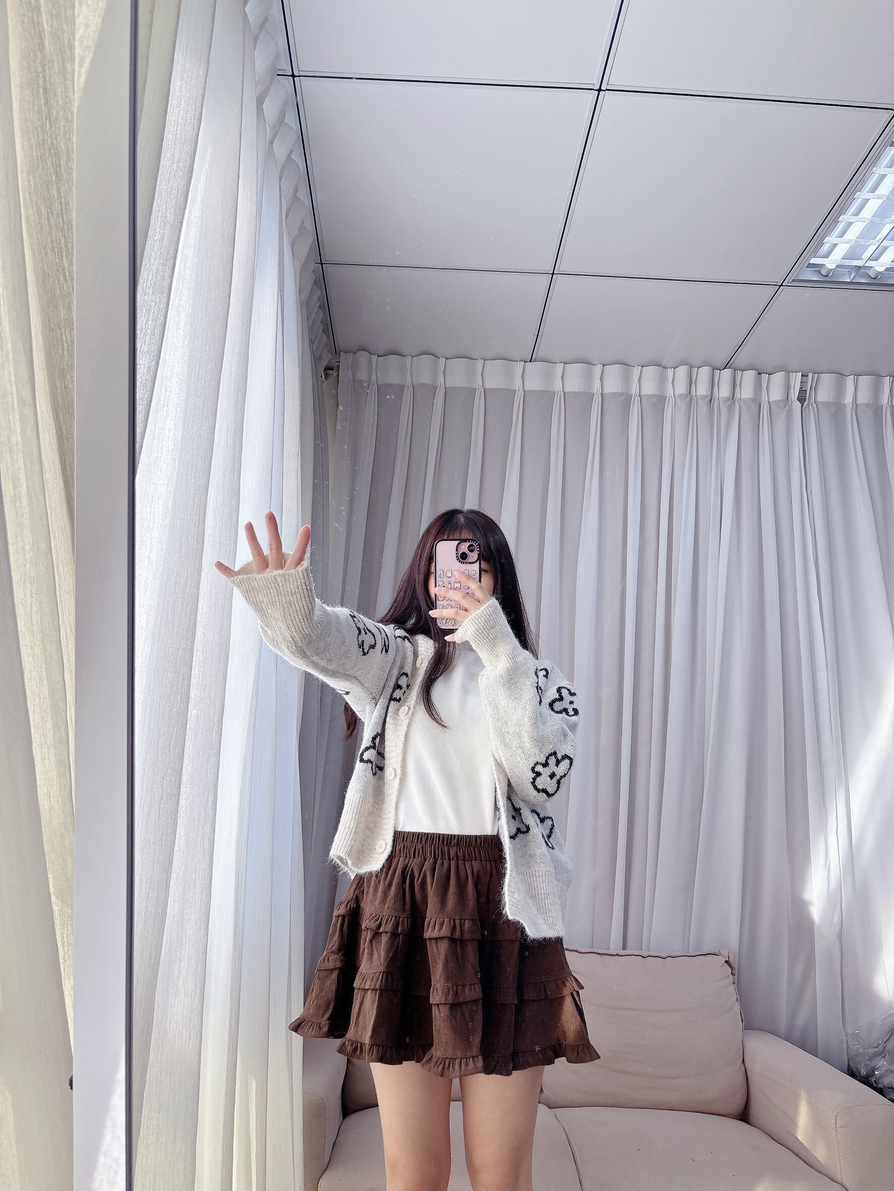 燈芯絨蛋糕百褶裙（有安全褲）