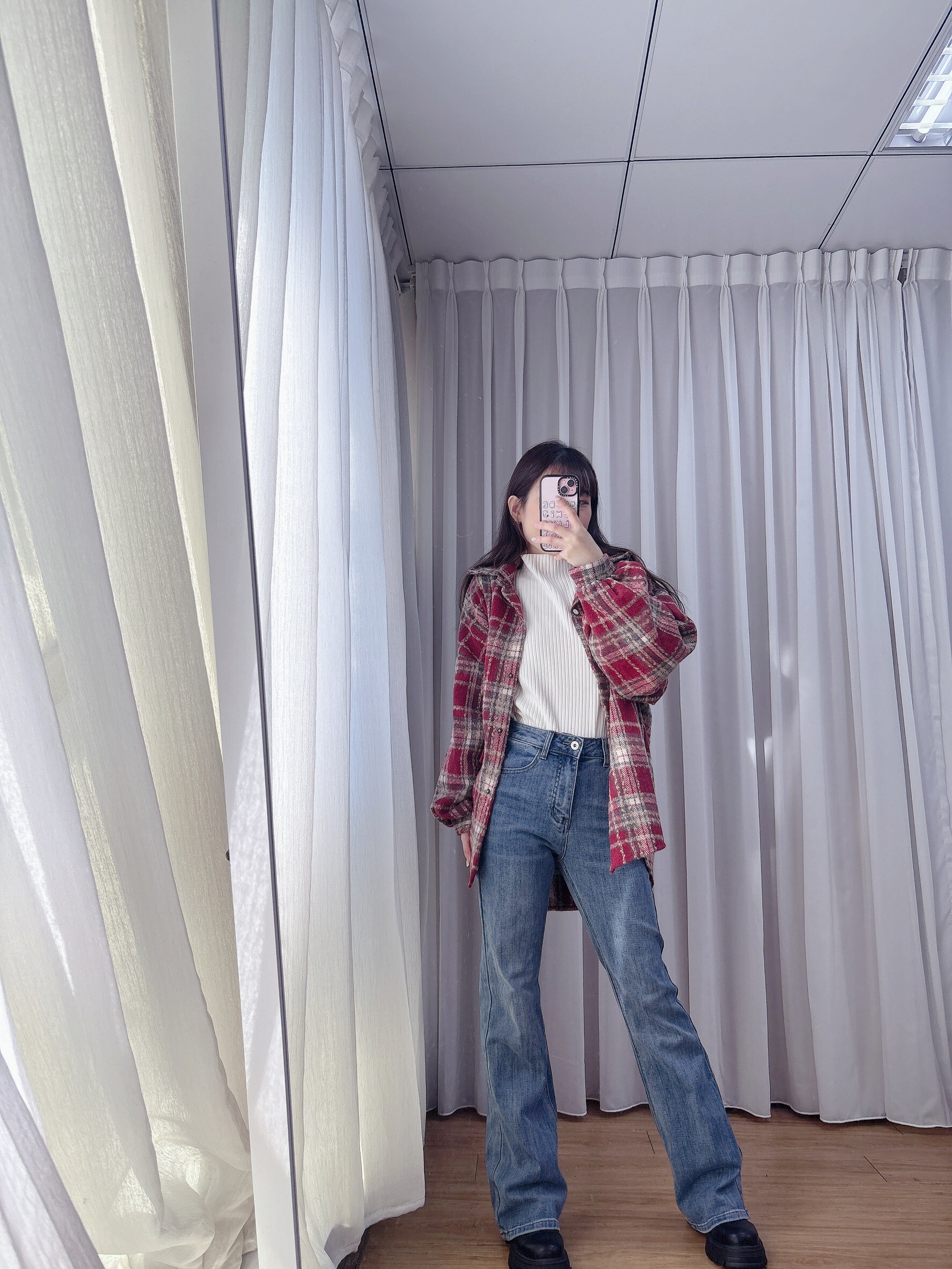 Single-pocket plaid wool knit lining