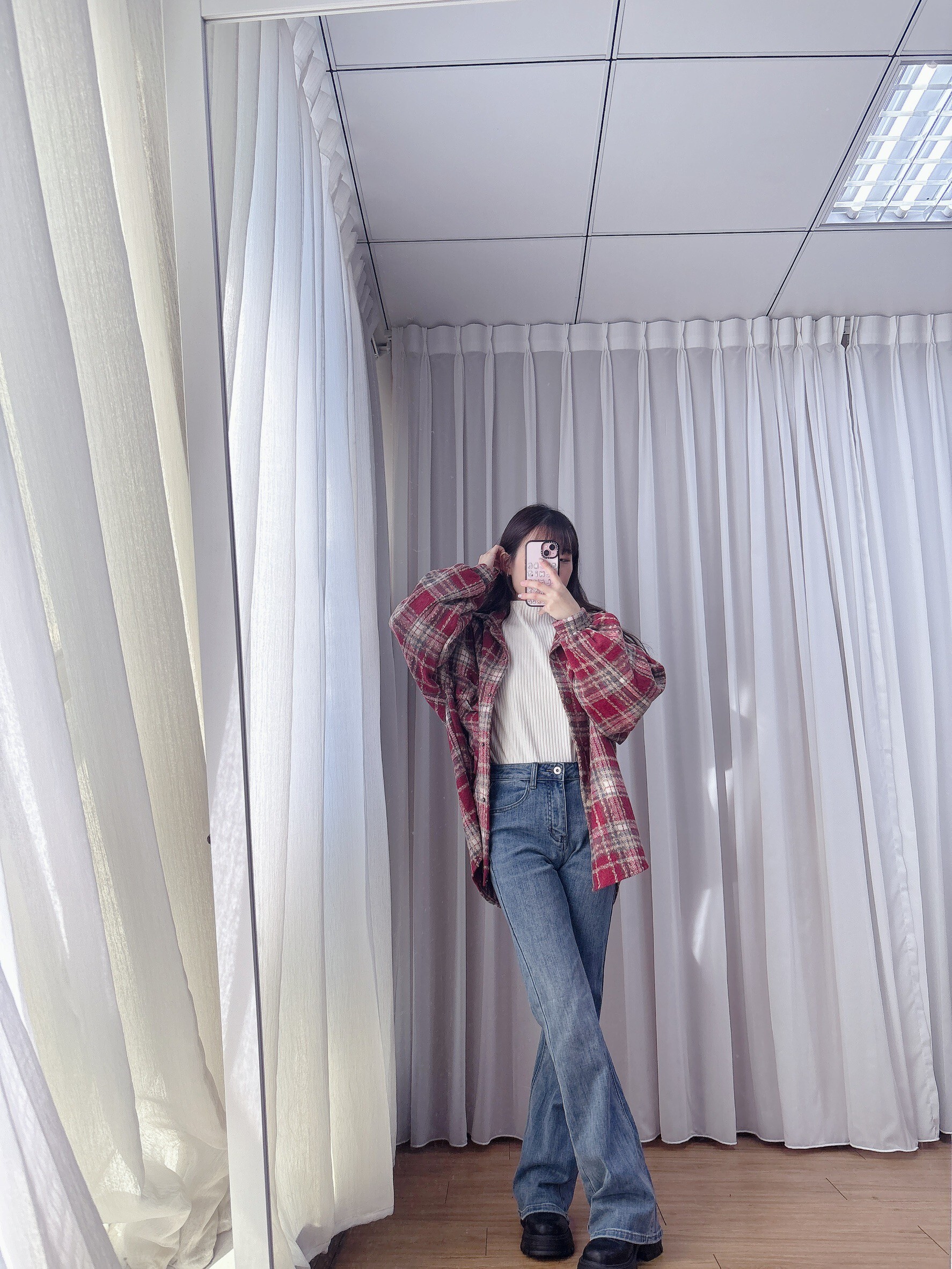 Single-pocket plaid wool knit lining