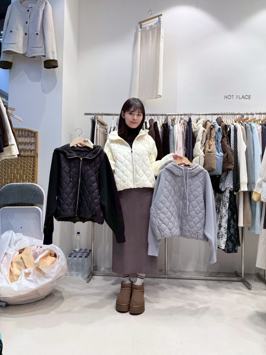 HP5404 菱格拼接連帽外套