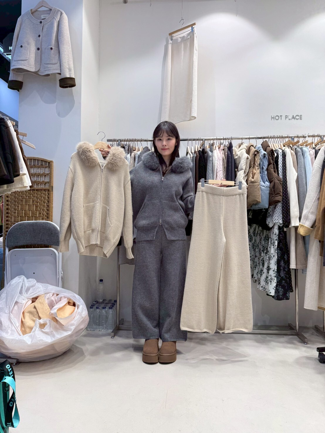 HP5414 毛毛領針織套裝