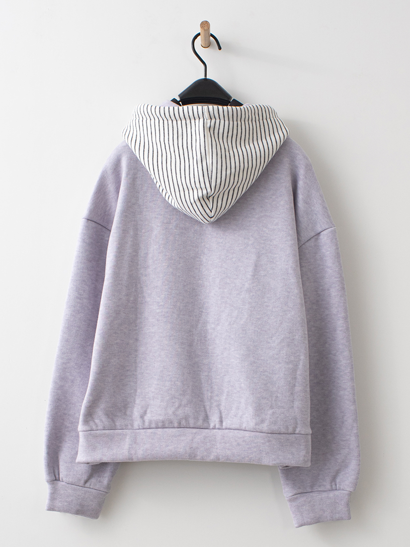 溫暖內絨毛刺繡字母條紋連帽上衣