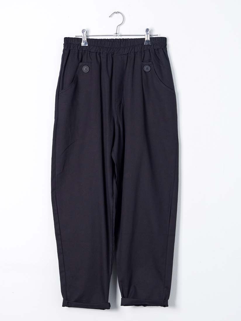 柔軟斜紋棉質造型口袋九分蘿蔔褲