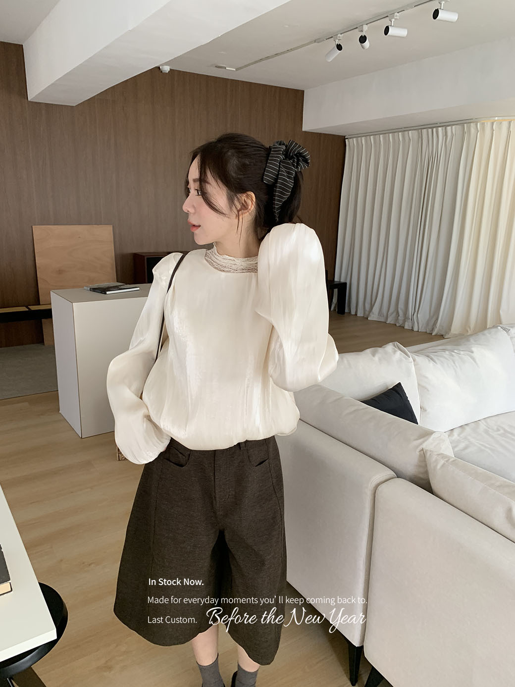 roshop made!公主系列澎袖細閃光澤上衣-4色