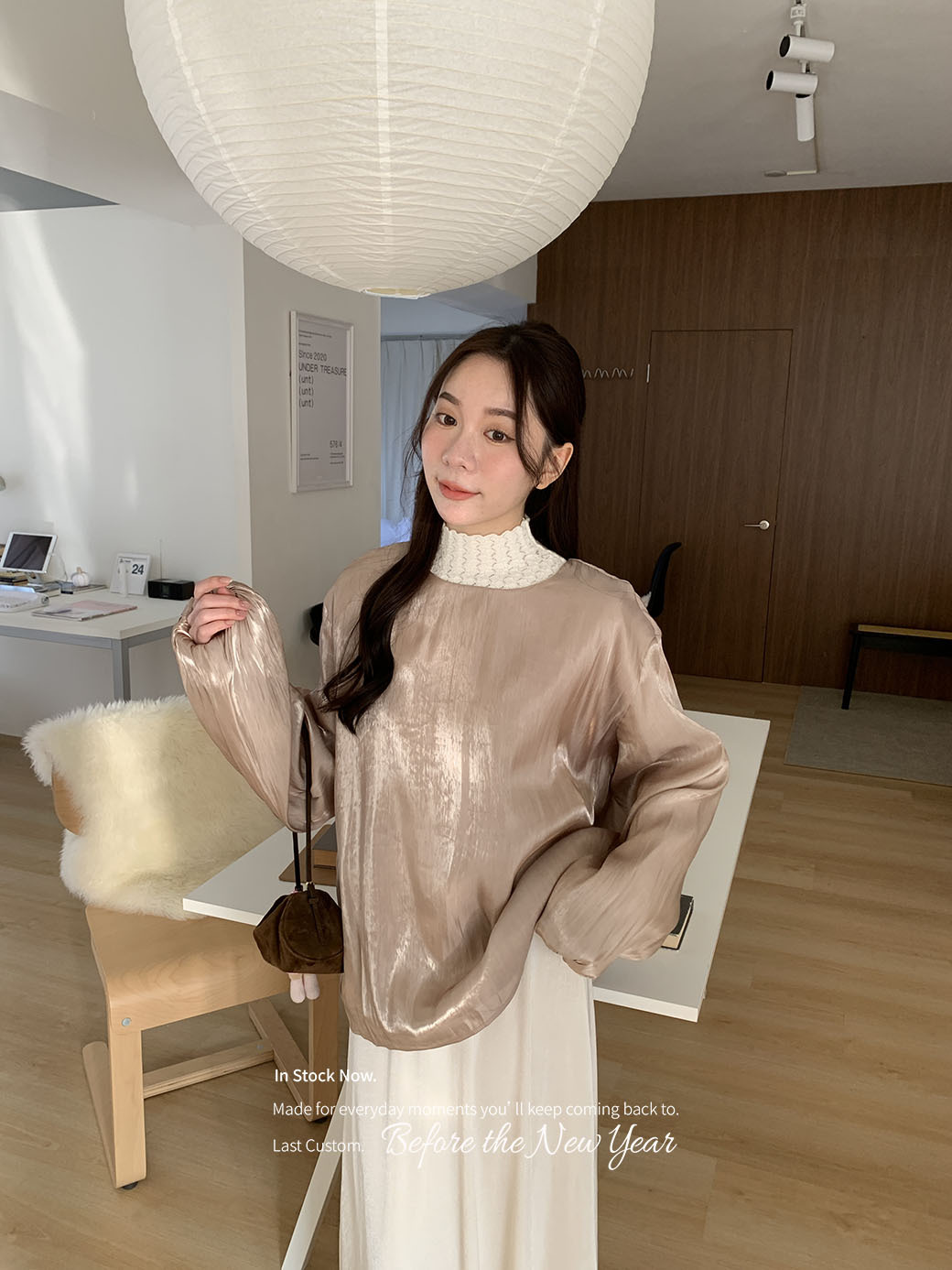 roshop made!公主系列澎袖細閃光澤上衣-4色