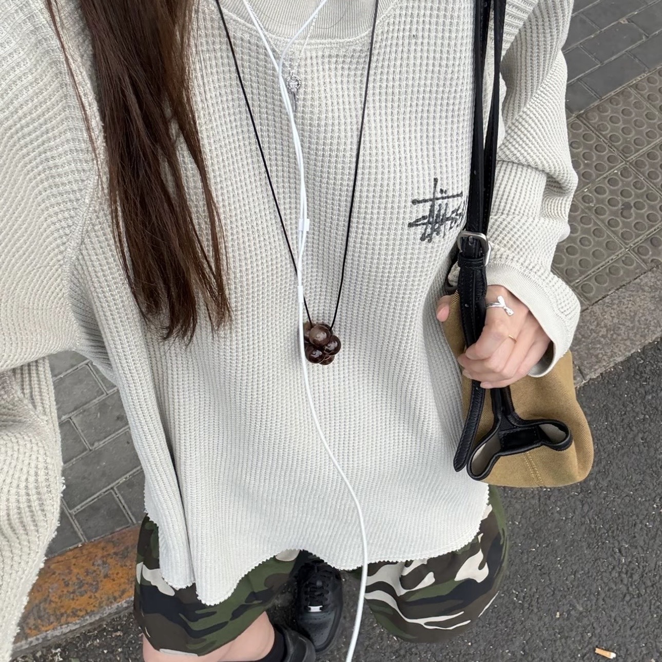 STUSSY 華夫格 LOGO設計 長袖 美式復古 上衣 秋冬服飾