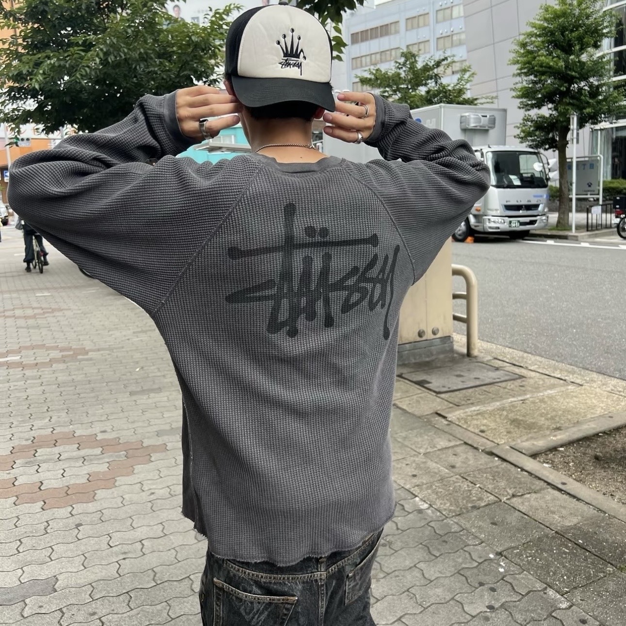 STUSSY 華夫格 LOGO設計 長袖 美式復古 上衣 秋冬服飾