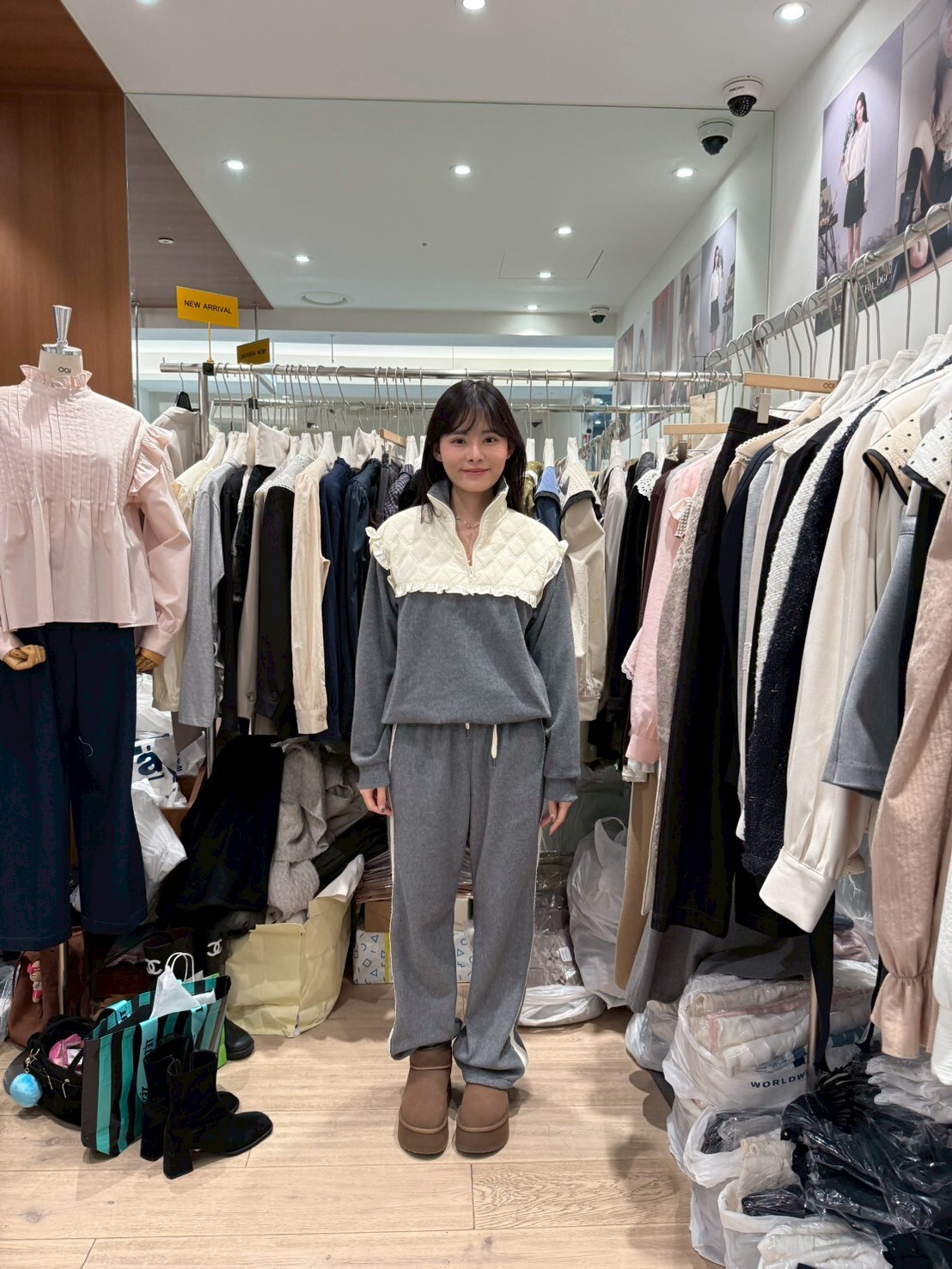 OG5423 撞色蕾絲花邊運動褲 - 灰色