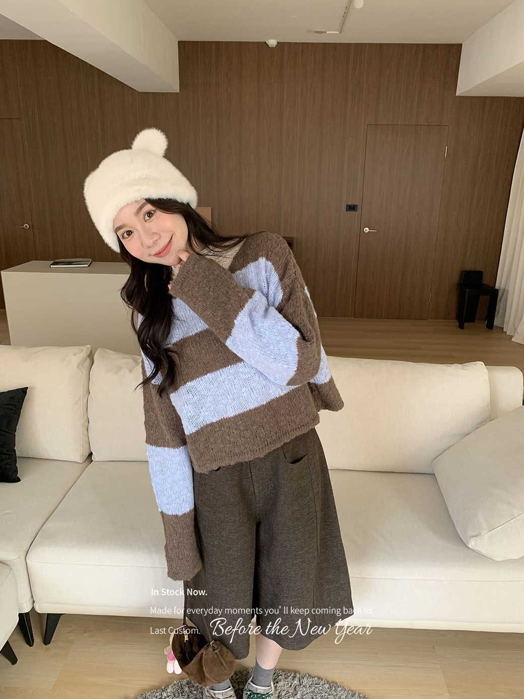 roshop made!肌理V領條紋毛衣-3色