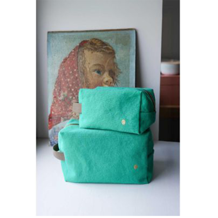 (預購4/30)法國La cerise sur le gâteau 有機棉防水手提立體收納包-鼠尾草綠(小)