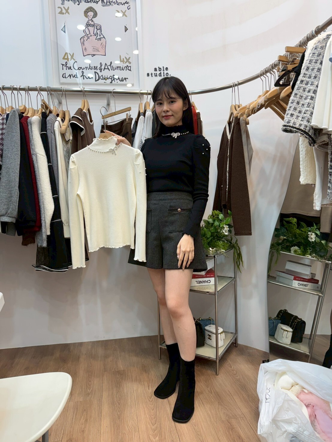 AS5449 珍珠蝴蝶針織上衣