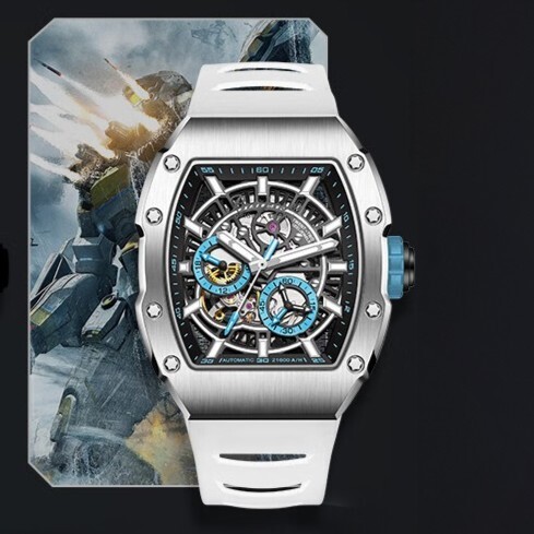 【Bruboses 巴伯思】BBS-002機甲先鋒系列 鏤空背蓋 帶日期 防水30米 夜光指針 機械 手錶